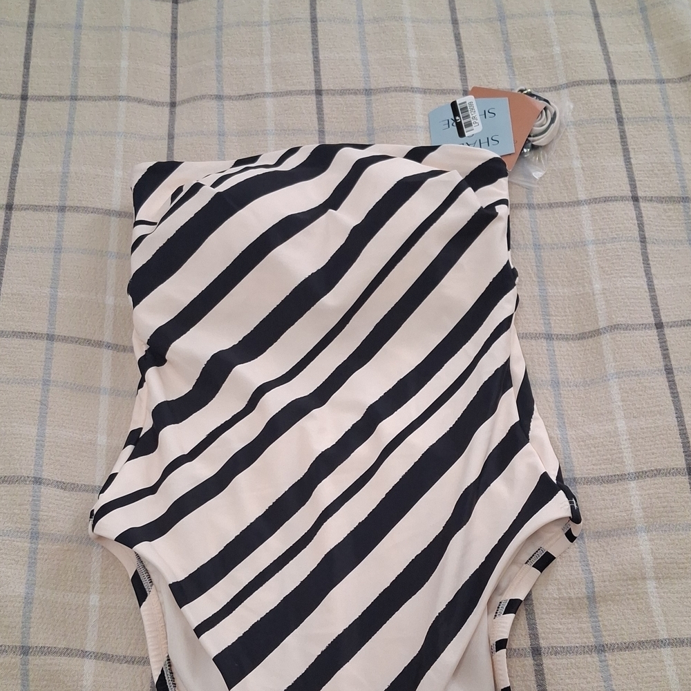 Shade & Shore Black and White Striped One-Piece Swimsuit